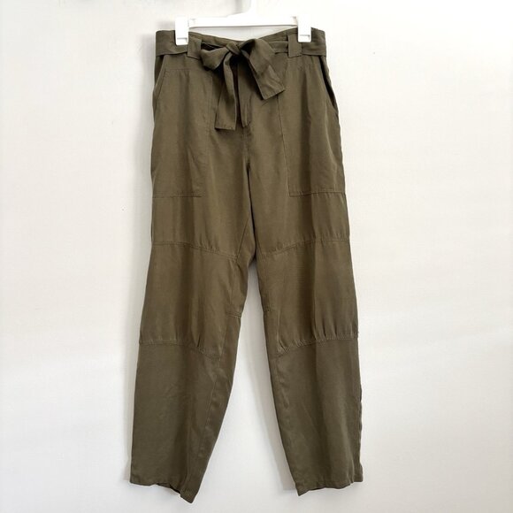 Reformation Olive Green Tapered Pants with Sash Belt Women’s Size Medium - Picture 1 of 7